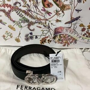 Salvatore Ferragamo Black and Silver Belt Luxurious Leather Accessory